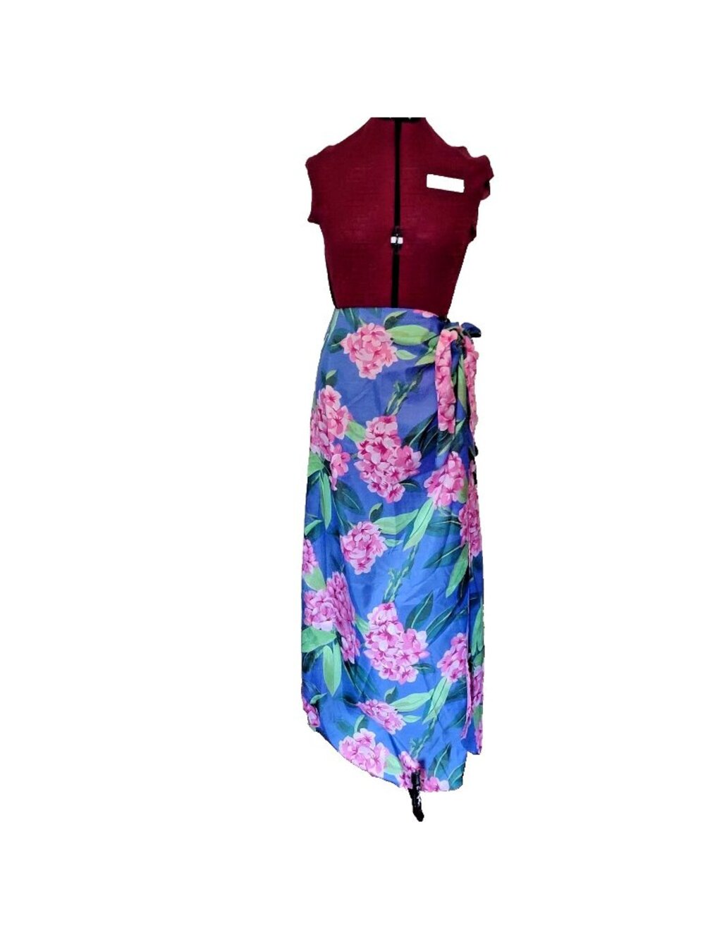 Vintage Hilo Hattie Sarong Wrap Skirt One Size Floral Pink Blue Swim Cover Up